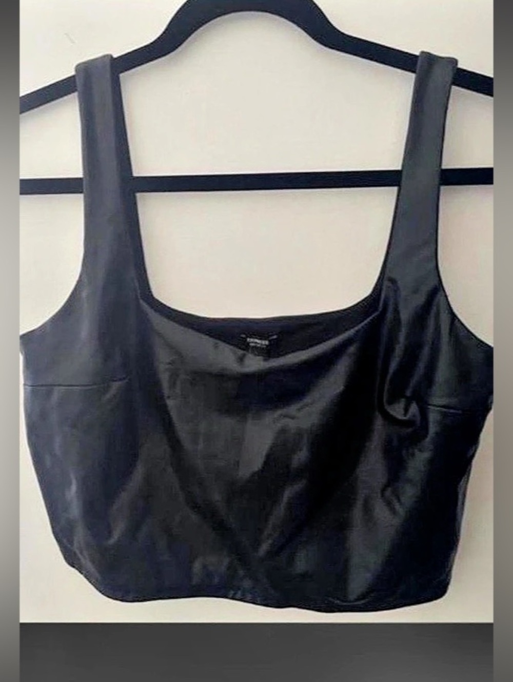 Express Body Contour Faux Leather Square Neck Crop Top Black